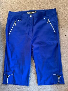 jamie sadock cobalt blue capri golf pants with white zipper trim
